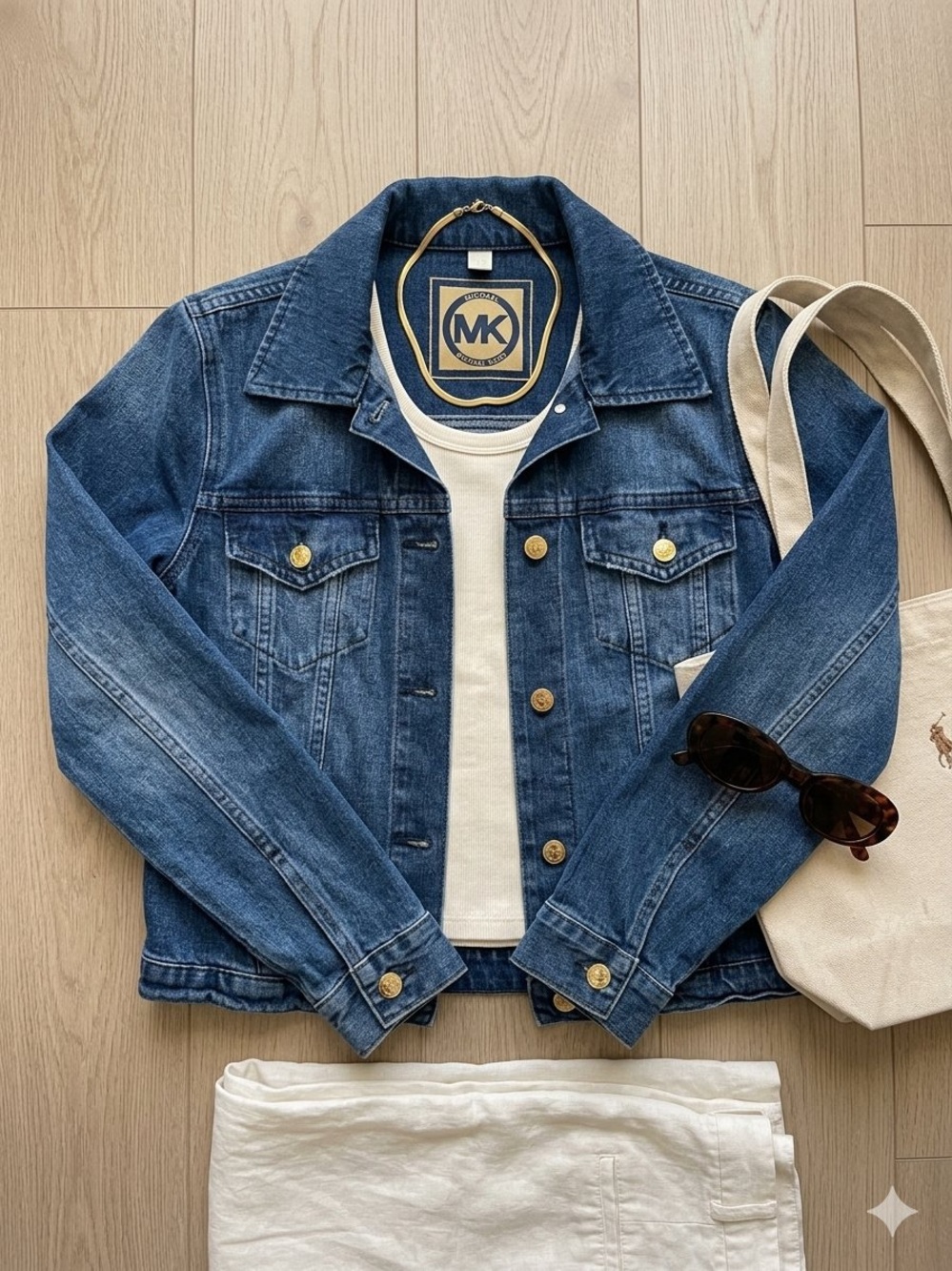 Michael Kors Indigo Denim Jacket with Gold Buttons